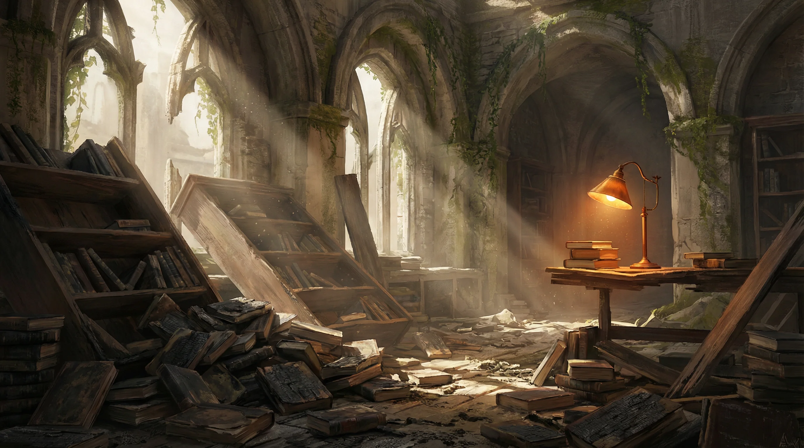 被摧毁的图书馆内部，麻将胡了 文明遗迹